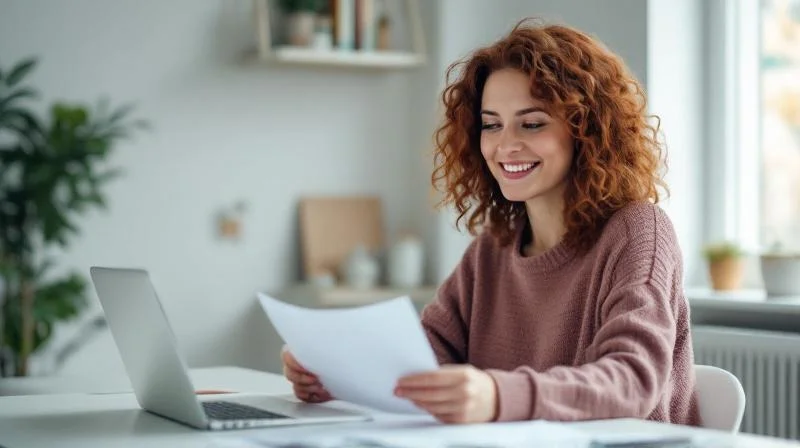Berufstaetige Frau rechnet Foerderbetraege fuer IHK-Fortbildung aus in Hannover