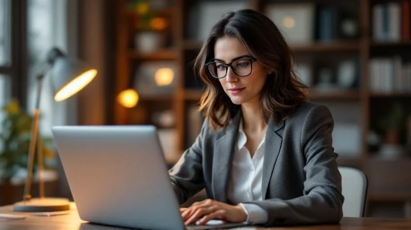 Berufstaetige Person nimmt an Online-Fortbildung in Hannover teil